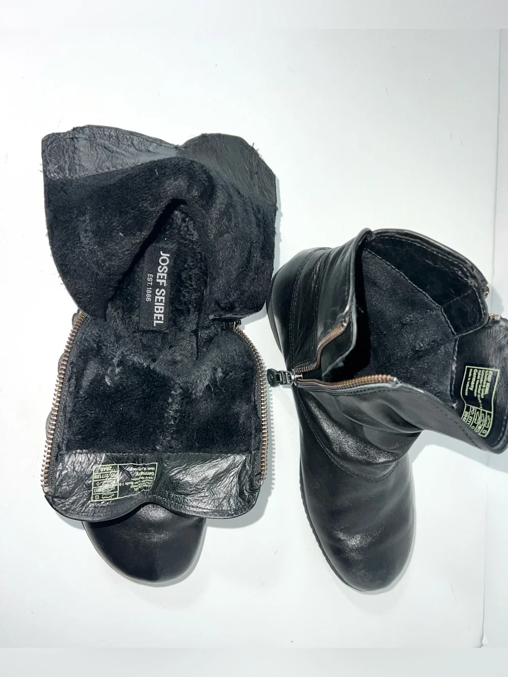 Josef Seibel Naly 24 Black Leather Ankle Boots Warm Lined Side Zip EU 38 US 7.5